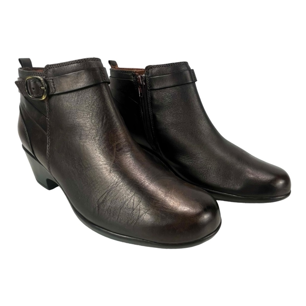 Clarks Women 9.5W Malia Hawthorn Brown Leather Side Zip‎ Ankle Boot - Picture 6 of 13